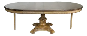 Carved Pedestal Dining Table, Extends Round to Oval With Two Leaves