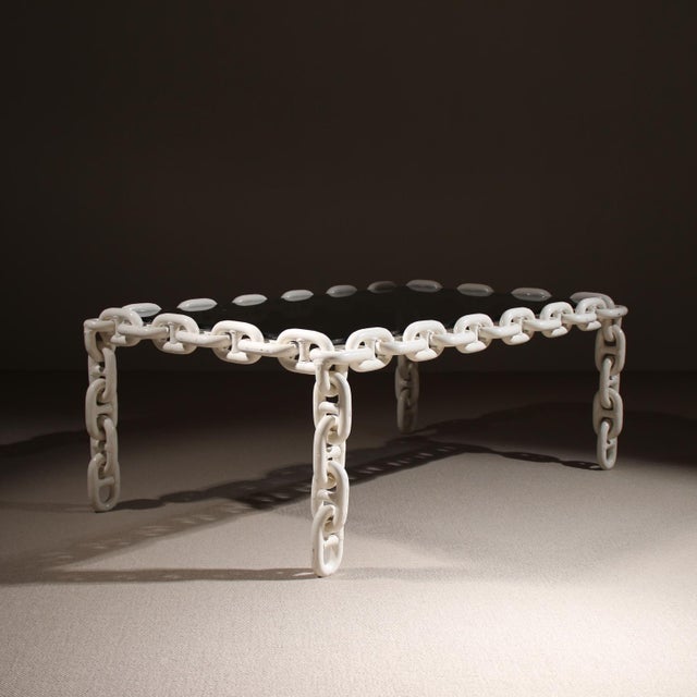 Brutalist Chain Link Coffee Table with Smoked Glass, France, 1970s For Sale - Image 4 of 14