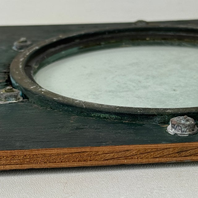 Early 20th Century Salvaged Nautical Ship Bronze Porthole, Framed in Old Wood for Decorative Purposes, Home Accent For Sale - Image 5 of 5