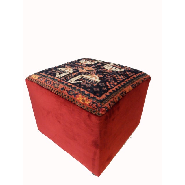 Antique Kurdish Rug Square Ottoman Chairish