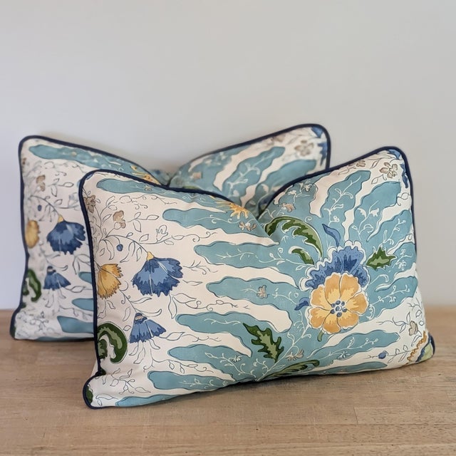 Brunschwig & Fils Riviere print in Aqua is 100% cotton, and a fun floral botanical print. Double sided, with coordinating...