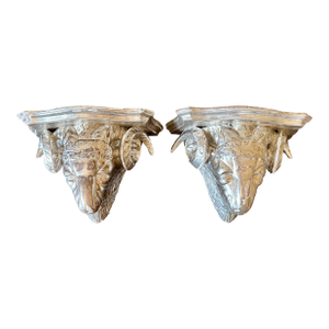 Maitland-Smith Silver Gilt Rams Head Wall Brackets- a Pair