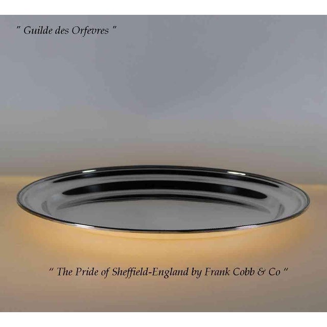 Silver 1970’s Vintage/New Oval Platter With Bead Pattern, Applied Border- Silverplated For Sale - Image 8 of 10