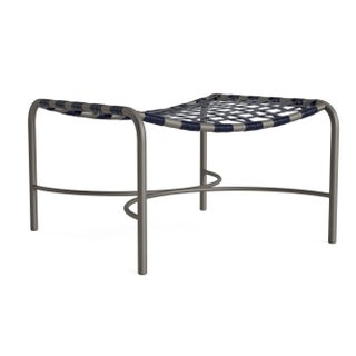 Brown Jordan Kantan Aluminum Vinyl Ottoman, Mica frame with Marine fabric For Sale