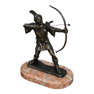 Vintage Bronze Signed Indian Warrior on Marble Base
