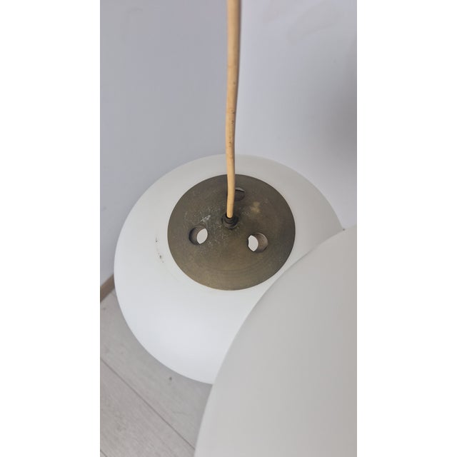 Gold Pendant Light in Brass with Opal Glasses from Stilnovo, 1960s For Sale - Image 8 of 10