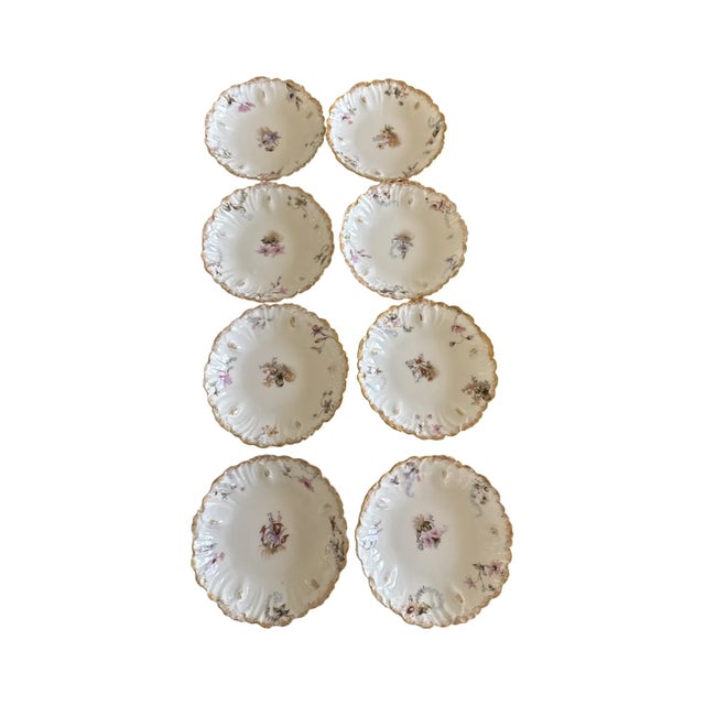 Antique Botanical Limoges Porcelain Berry Dessert Set Platter 8 Bowls Floral Gilt For Sale - Image 13 of 15