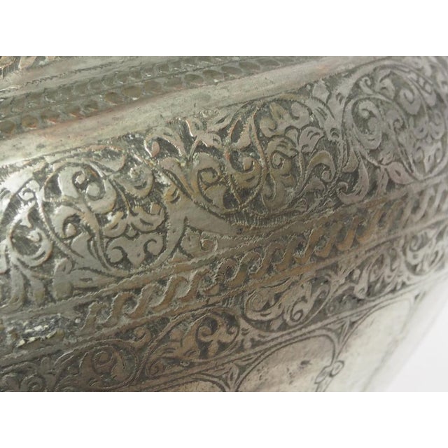 Large Antique Engraved Islamic Tinned Copper Bowl, 1890s For Sale - Image 11 of 14