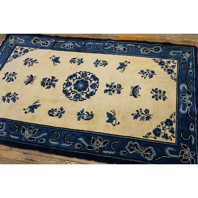 1930s Rectangle Antique Chinese - Peking Knotted Small Scatter Wool Ivory Rug For Sale - Image 9 of 9