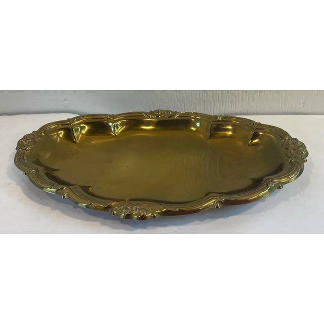 Mid-Century Modern Vintage Solid Brass Scalloped Tray For Sale - Image 3 of 5