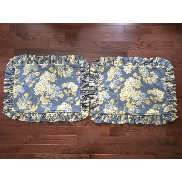 Textile Pair of Waverly Chambray Blue Hydrangea Custom Pillow Shams For Sale - Image 7 of 12