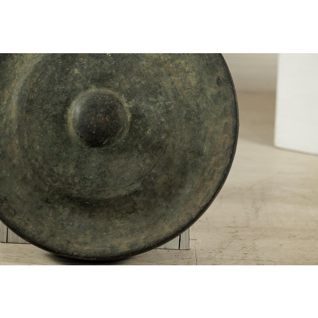Metal Antique Thai Bronze Gong with Domed Center and Aged Verdigris Patina For Sale - Image 7 of 18