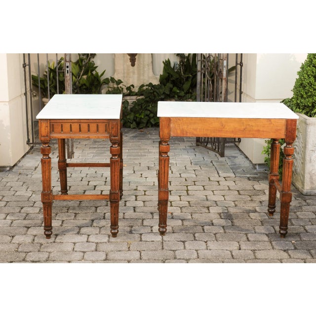 Pair of French 1870s Neoclassical Style Wooden Console Tables with Marble Tops For Sale In Atlanta - Image 6 of 12