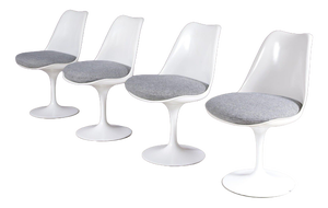 Tulip Chairs with Gray Fabric Cushions by Eero Saarinen for Knoll International, USA, 1960s, Set of 4