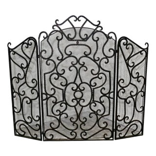 Large Folding Fire Guard in Wrought Iron For Sale