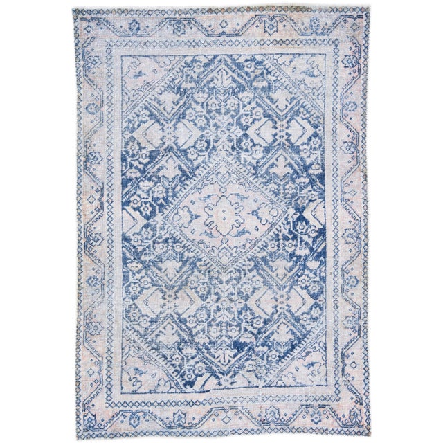 Navy Blue 1960s Vintage Mahal Shabby Chic Handmade Medallion Navy Blue Wool Rug For Sale - Image 8 of 8