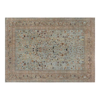 1930s Persian Tabriz Rug in Blue, Brown, Gold For Sale