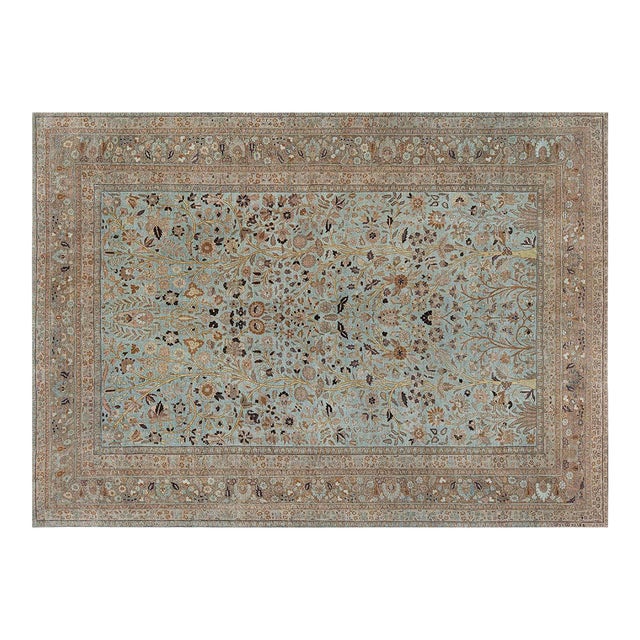 1930s Persian Tabriz Rug in Blue, Brown, Gold For Sale