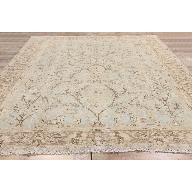 Baby Blue Distressed Antique Persian Tabriz Rug - 06'03 X 09'07 For Sale - Image 8 of 9