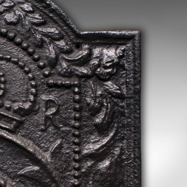 Metal Antique Fire Back, English Carolean Revival Fireplace Reflector, Early Victorian For Sale - Image 7 of 8