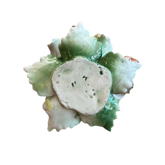 1960s Vintage Majolica Style Ceramic Flower Candlestick Holder For Sale - Image 5 of 5