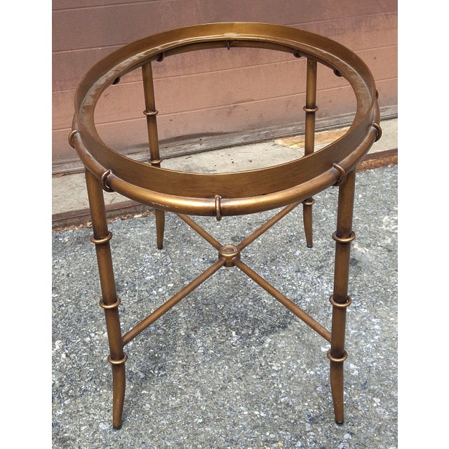 20th Century Regency Gilt Metal Faux Bamboo With Glass Top Side Table For Sale - Image 4 of 9
