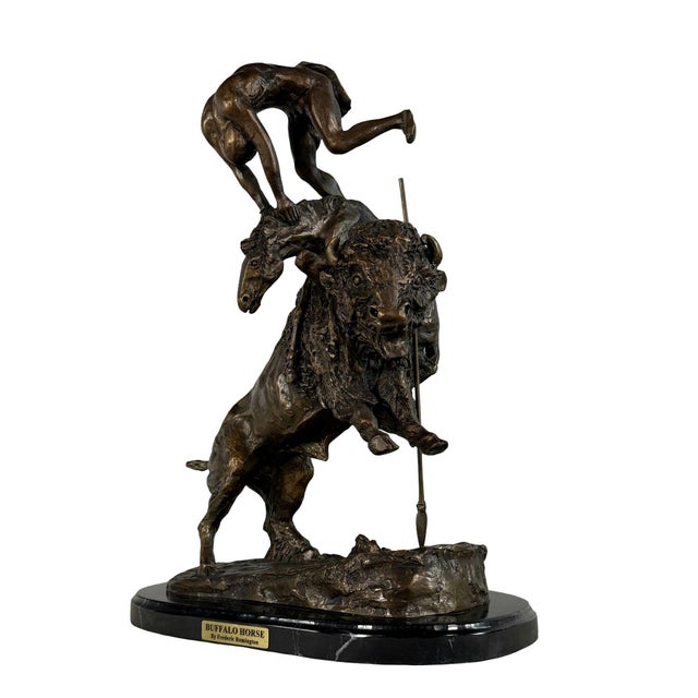 Bronze "Buffalo Horse" Signed Bronze Sculpture After Frederic Remington - 22" H For Sale - Image 8 of 13