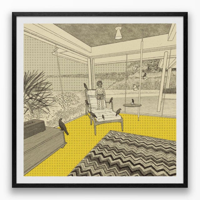 From Steve Moors’ Yellow Pages series, this work depicts a mid-century modern interior overlooking a landscape, where a...