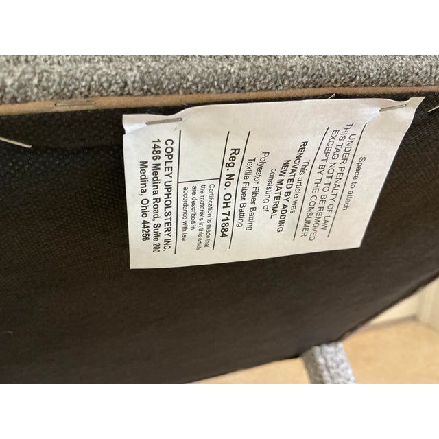 Gray 1980s Custom Multi-Pattern Upholstered Accent Chair & Small Footstool Set For Sale - Image 8 of 9