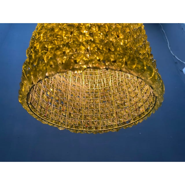 Vintage Olive Green Murano Glass Flower Pendant Lights, 1980s, Set of 2 For Sale - Image 11 of 12