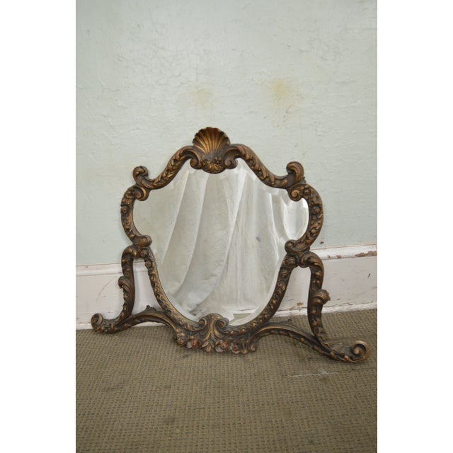 Brown 1920s Rococo Gilt Wood Carved Vanity Mirror For Sale - Image 8 of 13