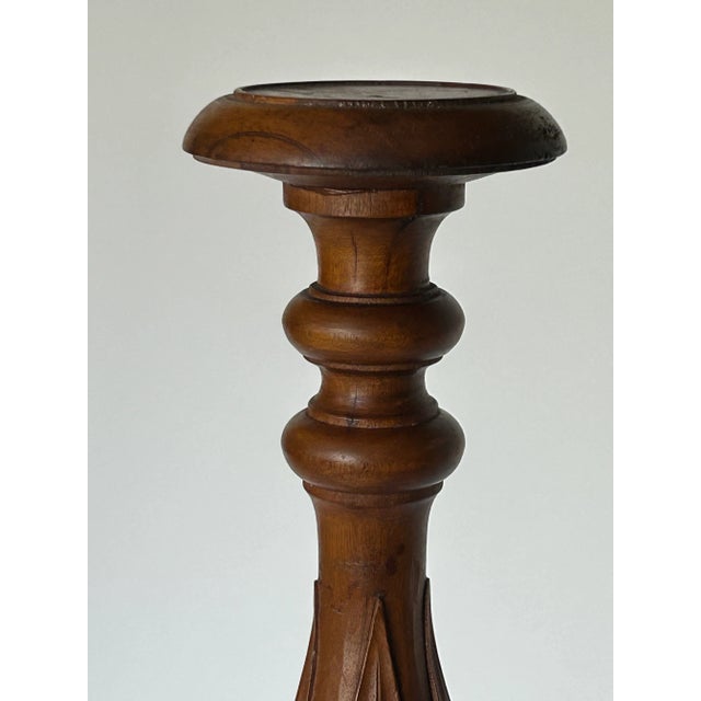 1960s Vintage Pair of Anglo Indian Carved Mahogany Candle Stands For Sale - Image 9 of 11