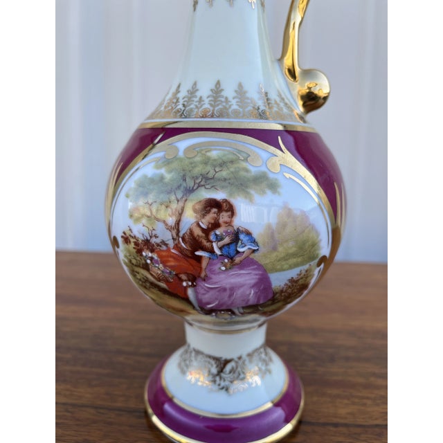 Limoges, France- Decorative Hand Painted Porcelain Ewer For Sale - Image 6 of 12