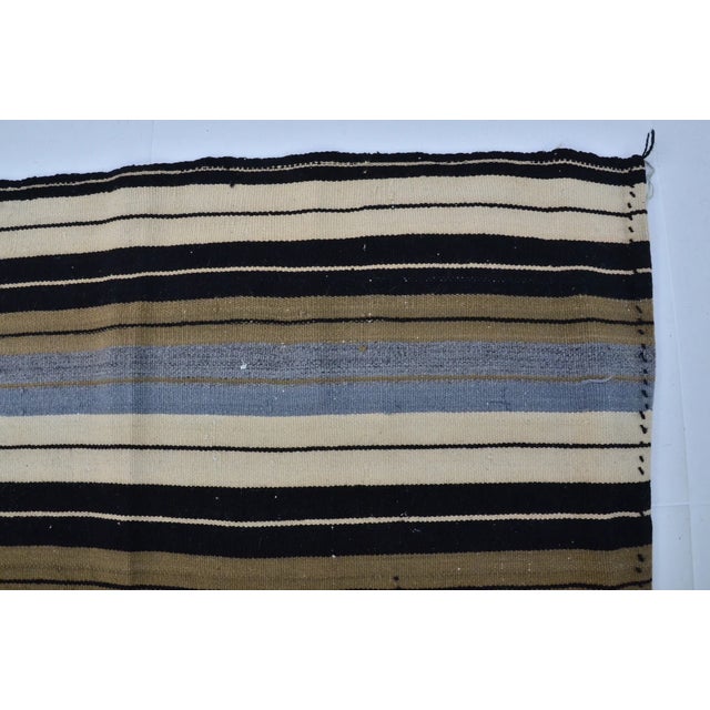 Black Vintage Turkish Flatweave Kilim Rug - Modernist Wabi-Sabi Striped Wool Rug For Sale - Image 8 of 11