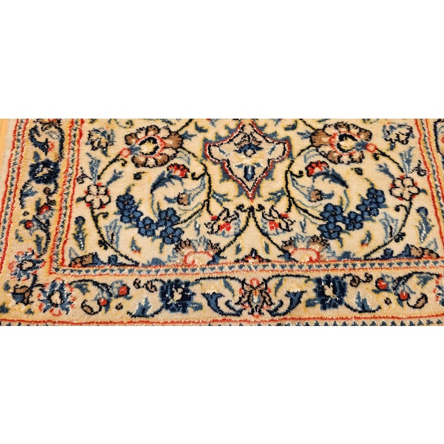 Vintage Persian Nain Area Rug, Hand-Knotted Wool & Silk, Floral Pattern, 2x4, Ivory & Blue For Sale - Image 10 of 13