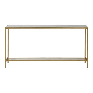 Uttermost Hayley Console Table with Antique Gold Leaf Finish and Mirrored Top For Sale