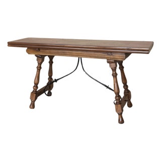 20th Century Spanish Console Fold Out Table with Iron Stretcher For Sale