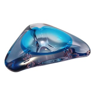 Large Triangular Blue Murano Glass Trinket Bowl, Italy, 1970s For Sale