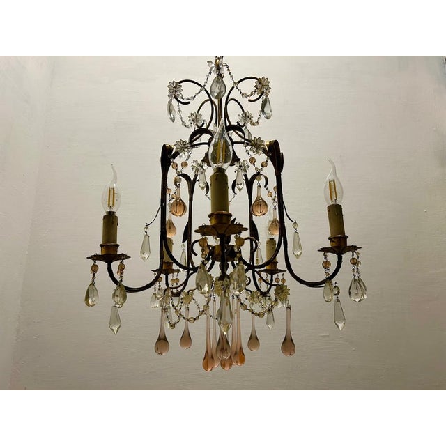 1960s Florentine Gold Gilded Murano Glass Chandelier, 1960s For Sale - Image 5 of 14