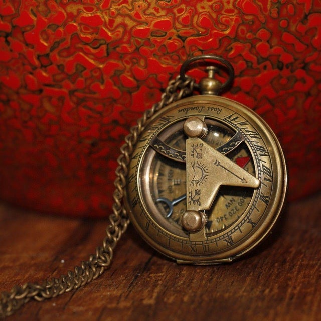 1970s Vintage Brass Sundial Compass Pendant - Nautical Pocket Compass For Sale - Image 5 of 6
