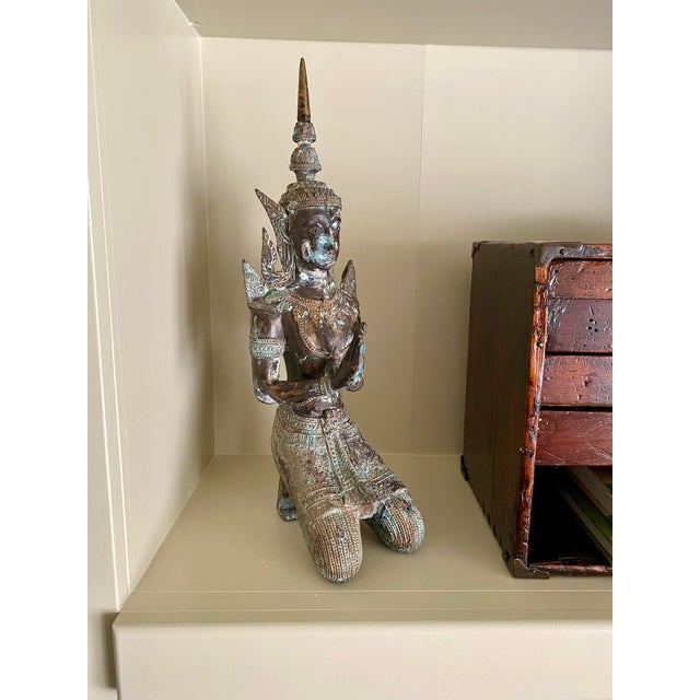 Traditional Thepphanom Thai Oxidized Brass Statue For Sale - Image 3 of 9