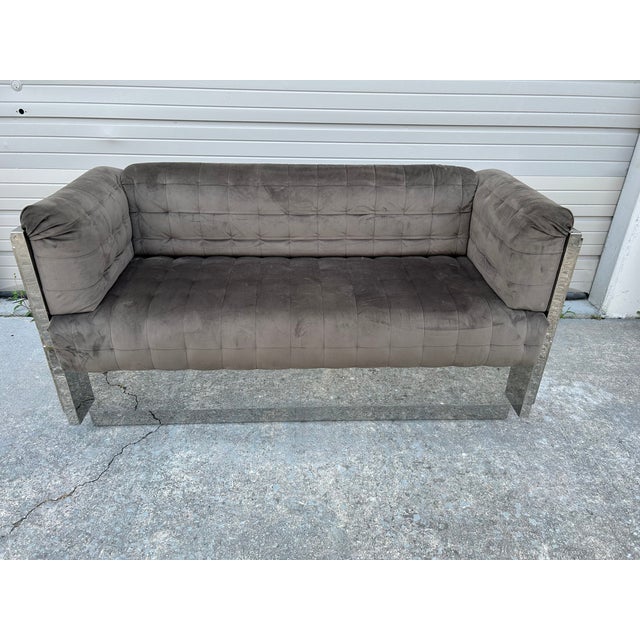 1990s 1990s Paul Evans Inspired Cubist Chrome Loveseat or Sofa For Sale - Image 5 of 12