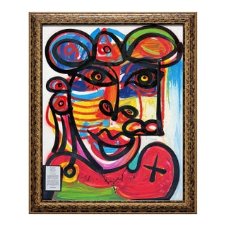 Late 20th Century Peter Keil Original Mixed Media Portrait Painting, 36" X 45", Framed For Sale