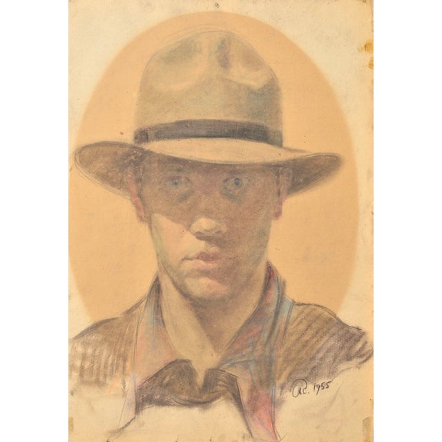 Self-Portrait, 1955, Mixed Media on Paper, in Good conditions. Designed 1950 to 1959 This piece has an attribution mark, I...