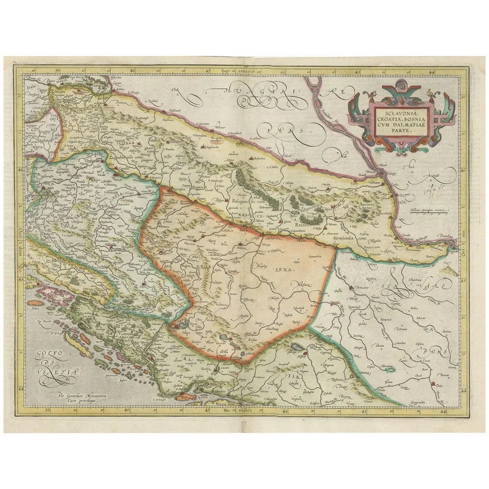 Eastern Balkans Map with Dalmatia, Croatia, Slavonia, Bosnia and Serbia ...