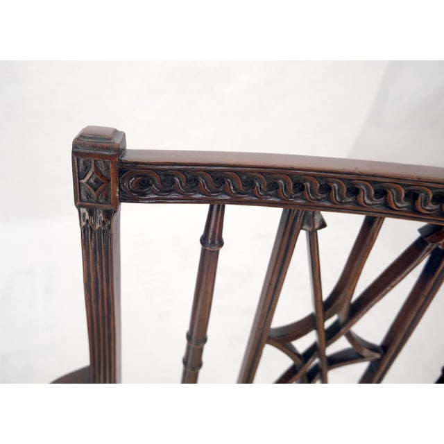 Wood Pair of Very Fine Carved Mahogany Open Arm Faux Bamboo Arrows Armchairs MINT For Sale - Image 7 of 16