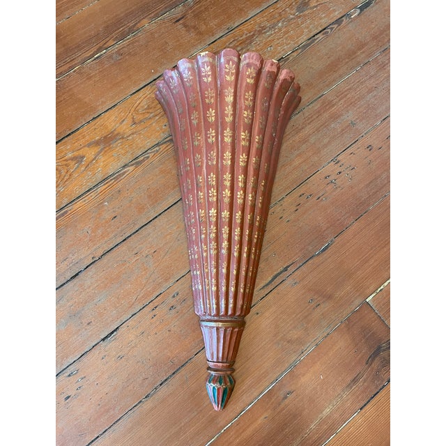 Traditional A Large Polychrome Carved Wood Wall Pocket For Sale - Image 3 of 8