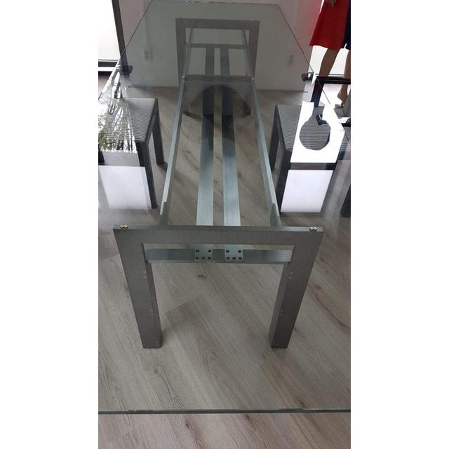 Doge Dining Table with Brushed Steel Base and Glass Top by Carlo Scarpa for Gavina Simon, 1970s For Sale - Image 3 of 12