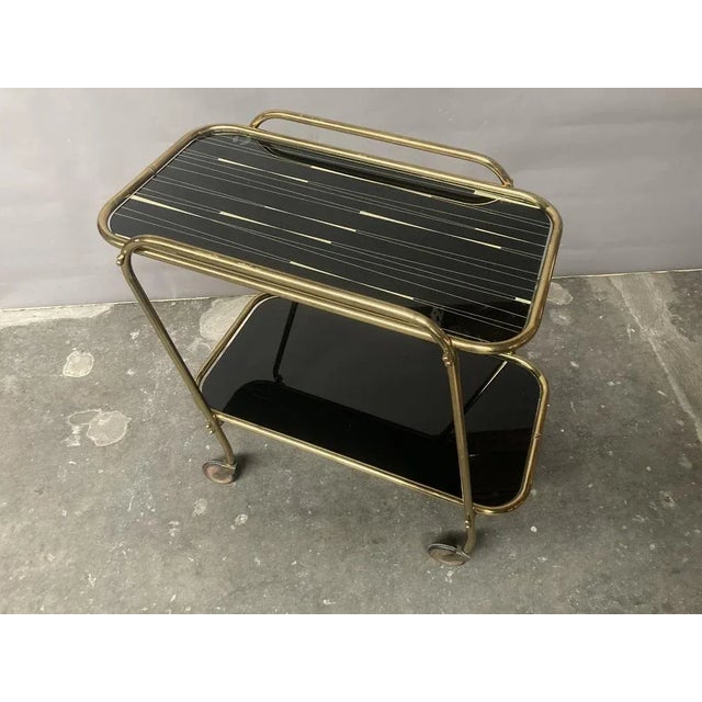Brass and Tainted Glass Serving Trolley, 1960s For Sale - Image 6 of 6