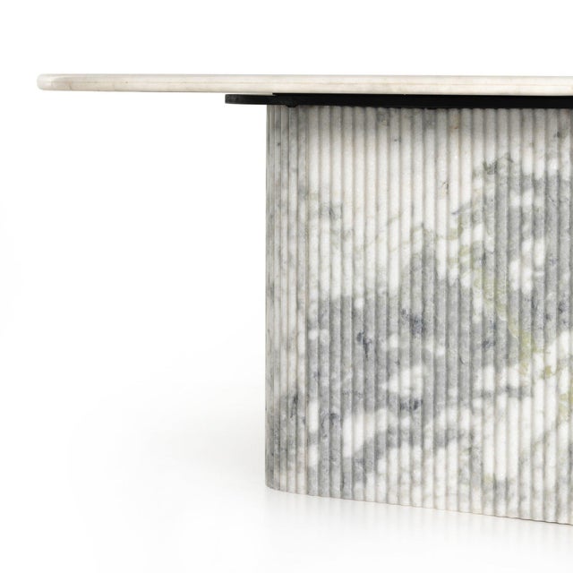 Contemporary Four Hands Oranda Dining Table - Polished White Marble w/ Sealant For Sale - Image 3 of 11